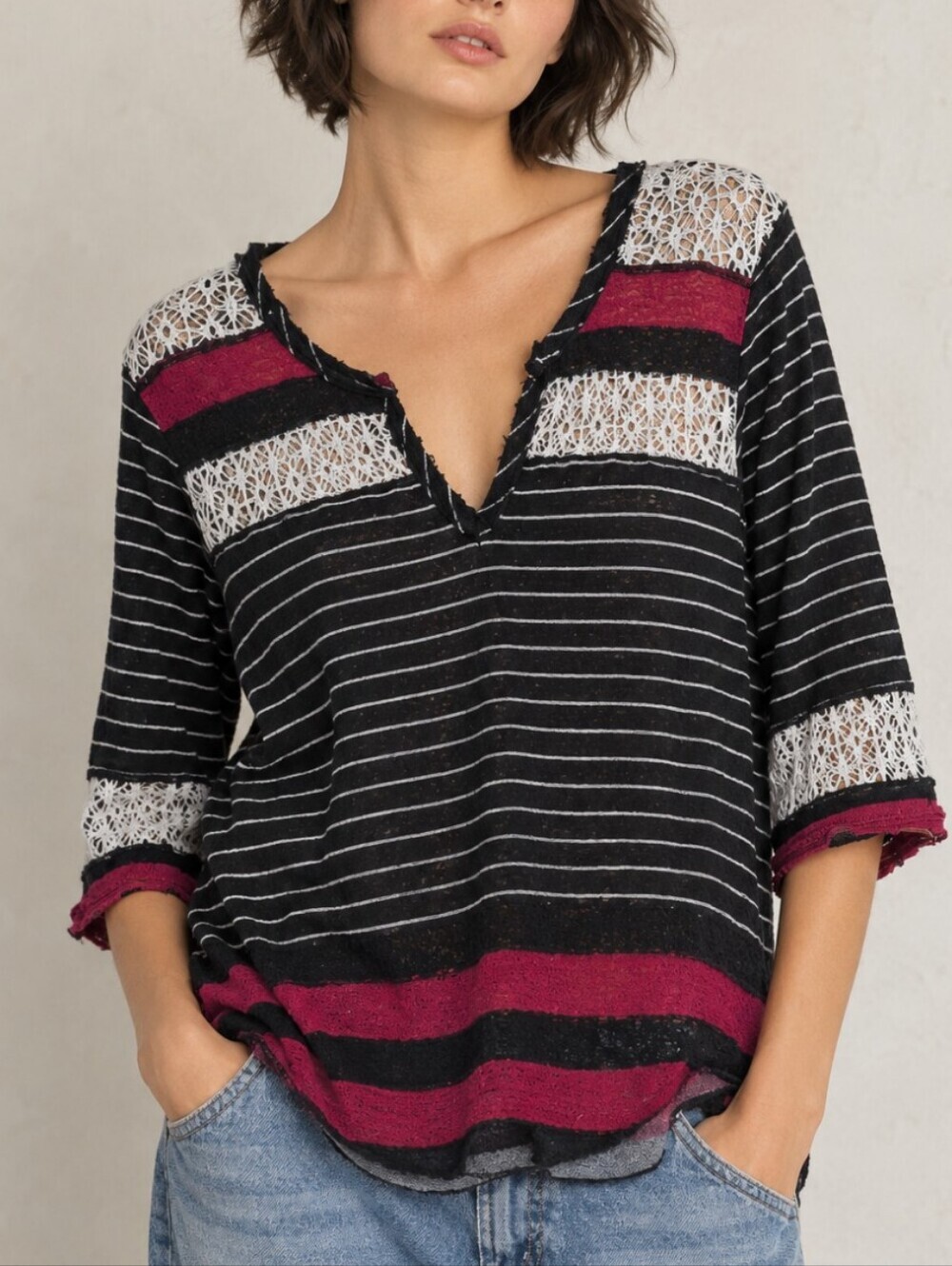 Free People Too * Lace Detail,Textured Fabric, Relaxed Fit *NWT *Small